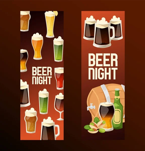 Sör sörözöben sörgyár vektor beermug beerbottle és sötét ALE illusztráció hátteret meg a beerbarrel bár a Beery alkohol fél háttér banner — Stock Vector