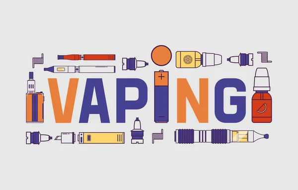 Dispositivo vaping da bandeira do vetor do vapor e contexto moderno da ilustração do e-CIG do vaporizador de vapes gráficos e de bandeira do fundo do cigarro —  Vetores de Stock