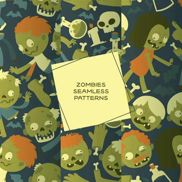 Dibujos animados zombi vector patrón sin costuras halloween monstruo aterrador personaje ilustración telón de fondo de horror malvado muerto verde espeluznante hombre agarrando fondo fondos de pantalla — Vector de stock