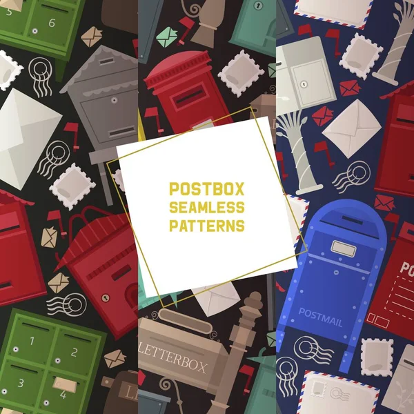 Postlåda vektor sömlösa mönster post brevlåda postförsändelser brevlåda illustration bakgrund uppsättning postboxarna design för leverans post brev skicka i kuvert bakgrundsbild — Stock vektor