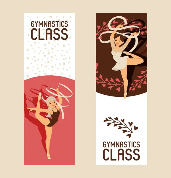 Jong meisje gymnaste oefening sport atleet vector illustratie. Training performance kracht gymnastiek balanceren mensen klasse banner. Kampioenschap workout acrobat mooi karakter. — Stockvector