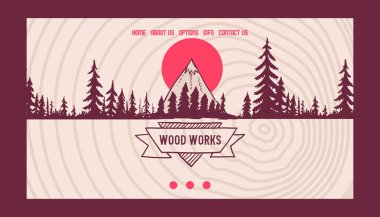 Orman yeşil ağaç iş açılış sayfa vektör çam. Orman Treetop doğa ahşap arka plan. Vintage doğal peyzaj, vahşi bitki Parkı.