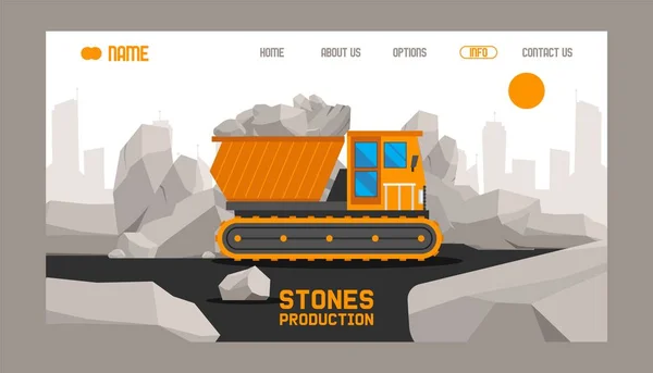 Bouwstenen productie cartoon platte set banners web design. Stenen en rotsen in isometrische 3D-stijl vector illustratie. Rotsblokken van verschillende vorm en kleur. Zwaar natuurlijk materiaal. — Stockvector