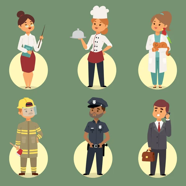 Personas diferentes profesiones vector ilustración. Éxito trabajo en equipo diversidad trabajo humano estilo de vida. De pie jóvenes profesiones exitosas persona carácter en uniforme — Vector de stock