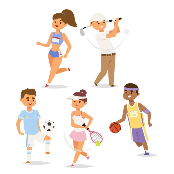 Deporte bienestar vector personas personajes deportivos hombre actividad mujer deportivo ilustración atlética . — Archivo Imágenes Vectoriales