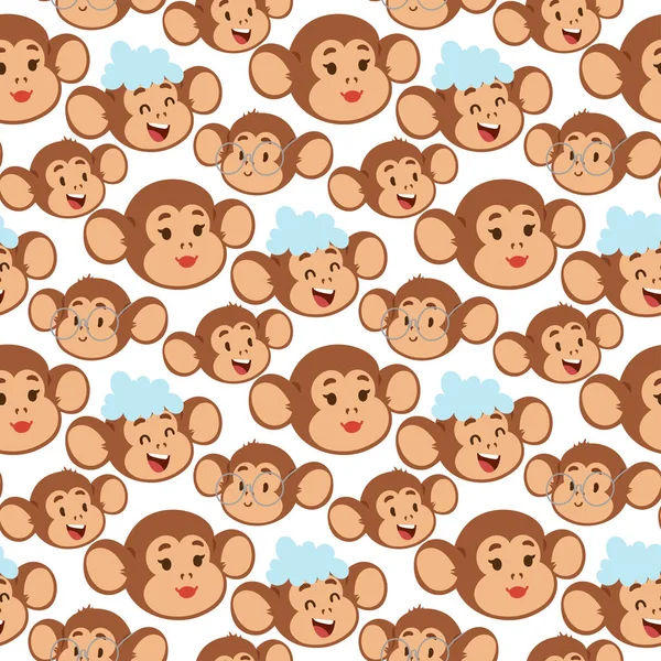 Monkeys rare animal vector cartoon macaque like people nature primate character wild zoo ape chimpanzee seamless pattern bakground illustration. — Stock Vector