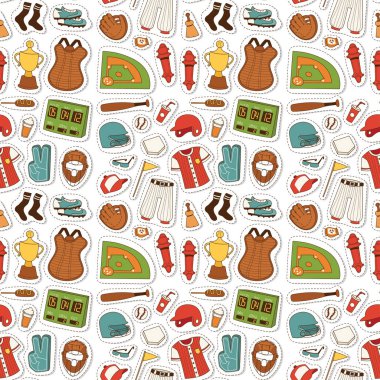 Beyzbol spor yarışması oyun ekibi sembolü softball oyun cartoon tasarım ekipman Dikişsiz desen arka plan vektör çizim spor