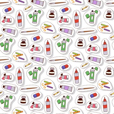 Sanat araçlar paleti vektör illüstrasyon ayrıntıları Kırtasiye yaratıcı boya ekipmanları yaratıcılık sanatçı enstrüman Dikişsiz desen arka plan boyama.