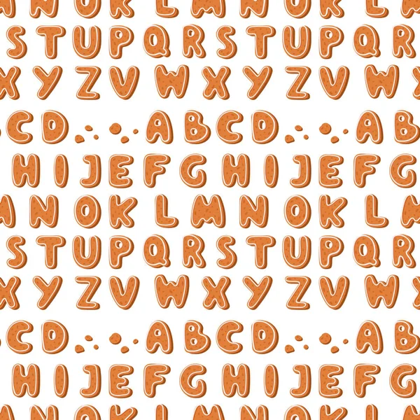 Pepparkakor cookies alfabetet helgdagar ginger cookie teckensnitt text mat kex xmas brev vektor sömlösa mönster bakgrund illustration — Stock vektor