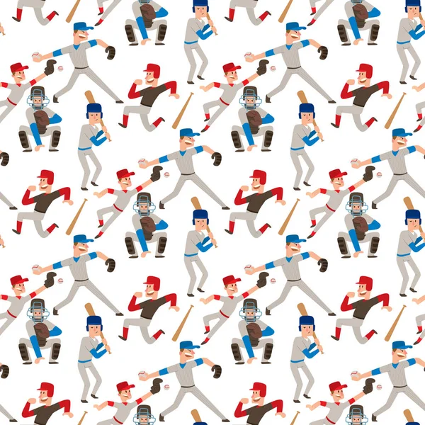 棒球队球员矢量运动男子在统一的游戏姿势情况职业联盟运动字符赢家无缝模式背景插图. — 图库矢量图片