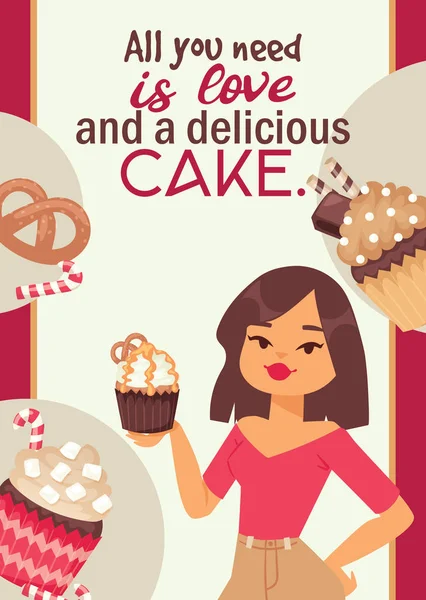 Cupcake poster design bakery cake dessert card illustration. Muffin holiday sweet party background design.