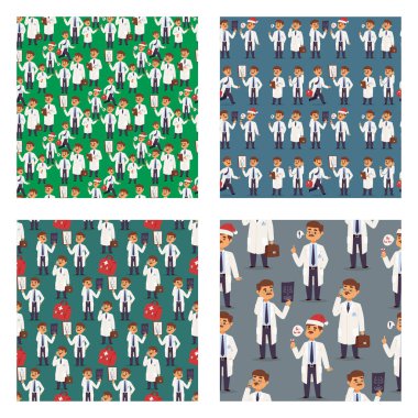 Doktor hemşire karakter vektör tıp adamı personel Dikişsiz desen arka plan düz hastane ekibi insanlar doktora tasarlamak.