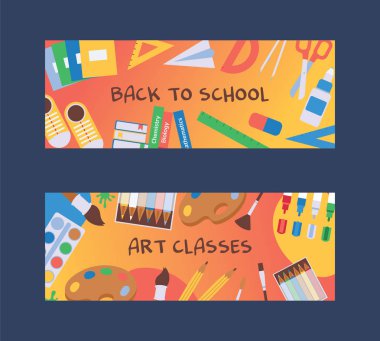 Öğeleri vetor illüstrasyon sırt çantası. Okula dönüş. Malzemeleri afiş, el ilanları, afişler, davet.