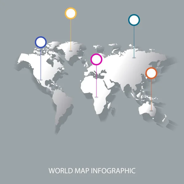 ポインターマークバナーベクトルイラストを持つ世界地図インフォグラフィック。コミュニケーションの概念。国。仕事のプレゼンテーション、ウェブサイト、年次報告書に使用されるビジネスワールドマップの概念. — ストックベクタ