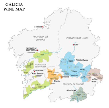 Galiçya, İspanya, vektör harita üzüm bağları