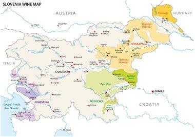Harita Slovenya şarap bölgelerinde vektör