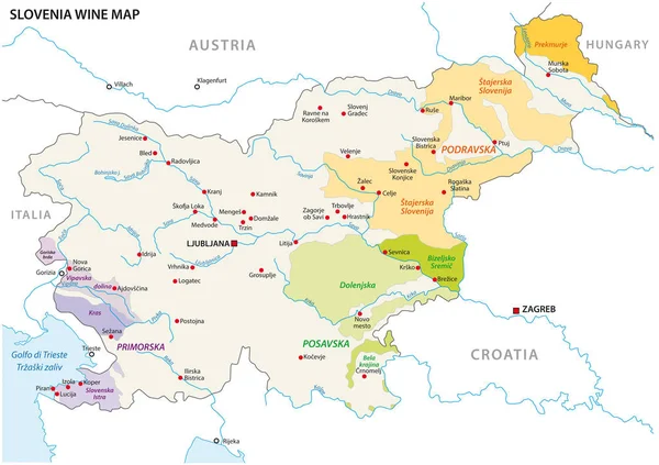 Slovenia Regiões Vitivinícolas Mapa Vetorial —  Vetores de Stock