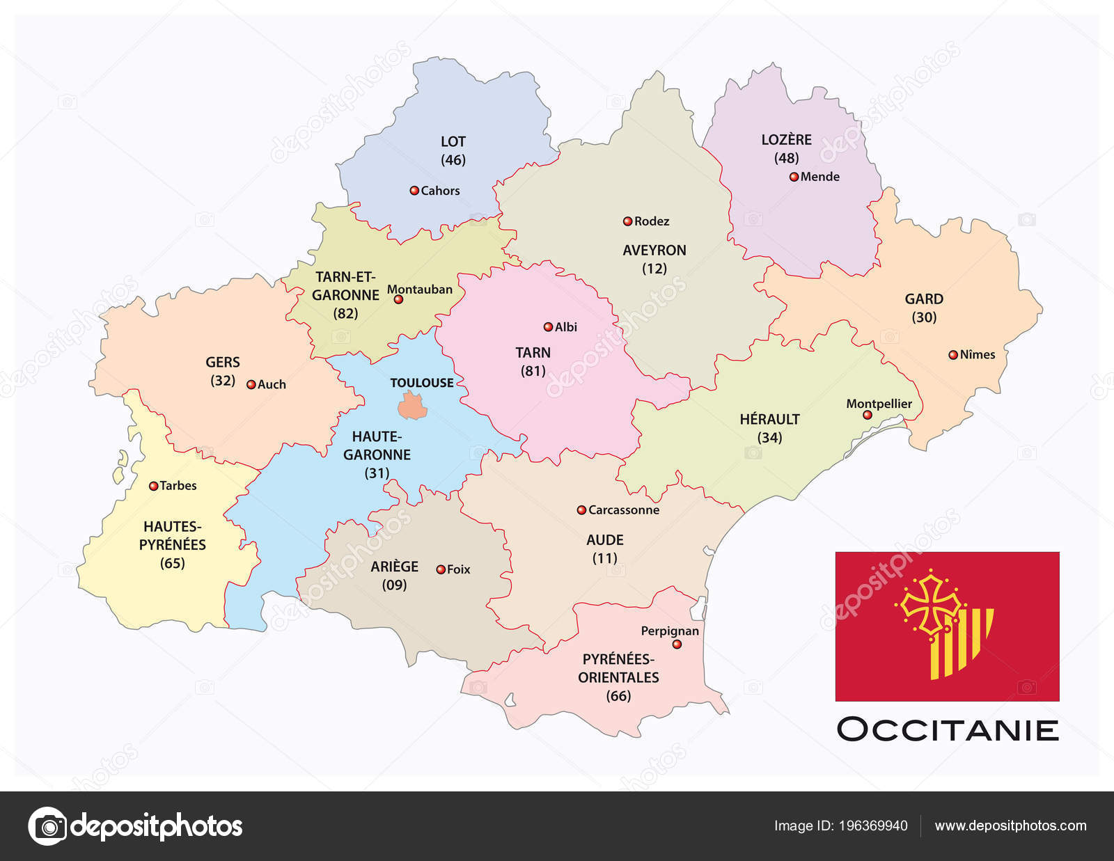 Carte Vectorielle Administrative Politique Région Occitanie Avec ...