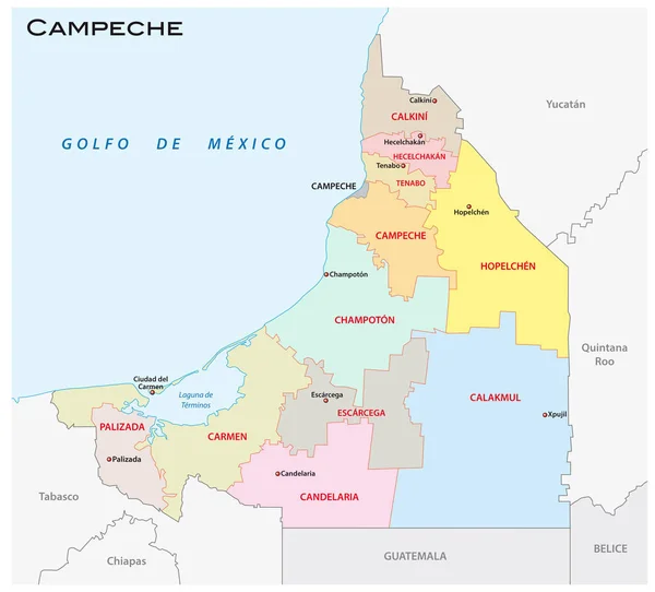 Campeche Carte Vectorielle Administrative Politique Mexique — Image vectorielle