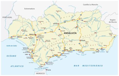 road vector map of the autonomous community of andalusia, spain clipart