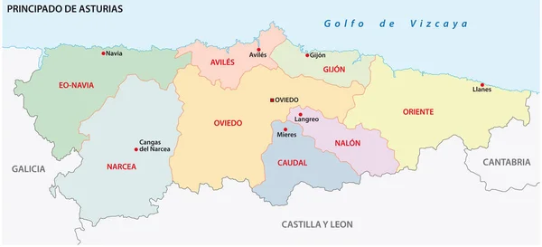 Mapa Wektor Administracyjnych Politycznych Asturii — Wektor stockowy