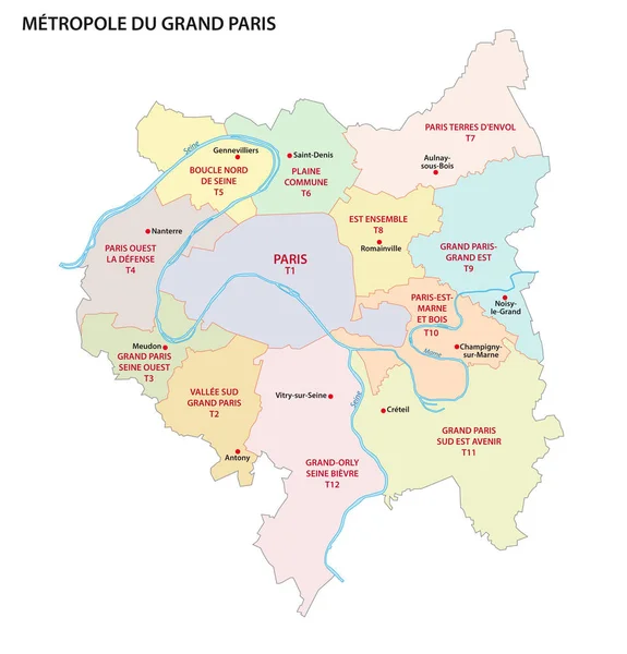 Metropolis Greater Paris Administrative Political Vector Map — Stock Vector