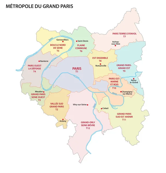 Metropolis daha büyük Paris idari ve siyasi vektör harita, Fransa
