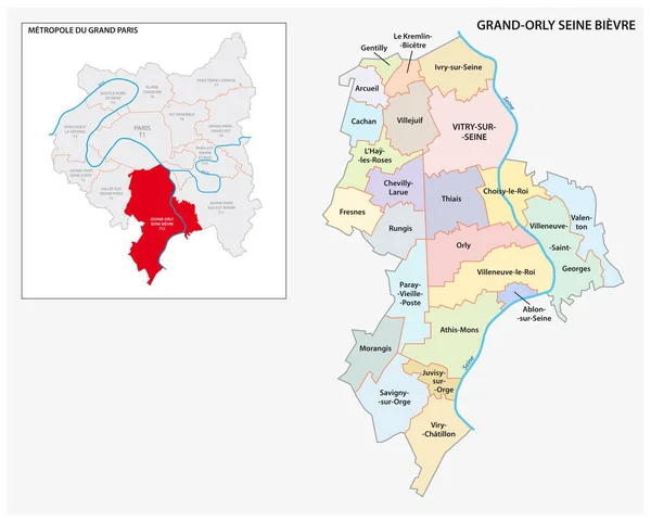 Mapa Vetorial Administrativo Político Grand Orly Seine Bievre Greater Paris — Vetor de Stock