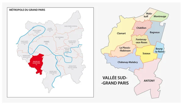 Peta Vektor Administratif Dan Politik Vallee Sud Grand Paris Greater - Stok Vektor