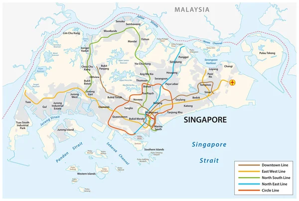 Singapurská Republika Vektorová Mapa Metra — Stockový vektor