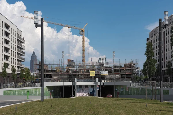 FRANKFURT, GERMANY-MAY 14: Construction site tunnel overbuilding in the new district of Frankfurt am Main, Europaviertel