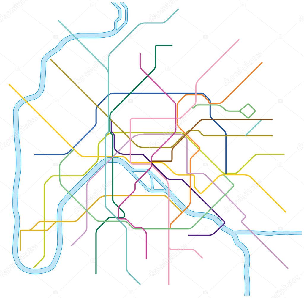 colored metro vector map of Paris, France