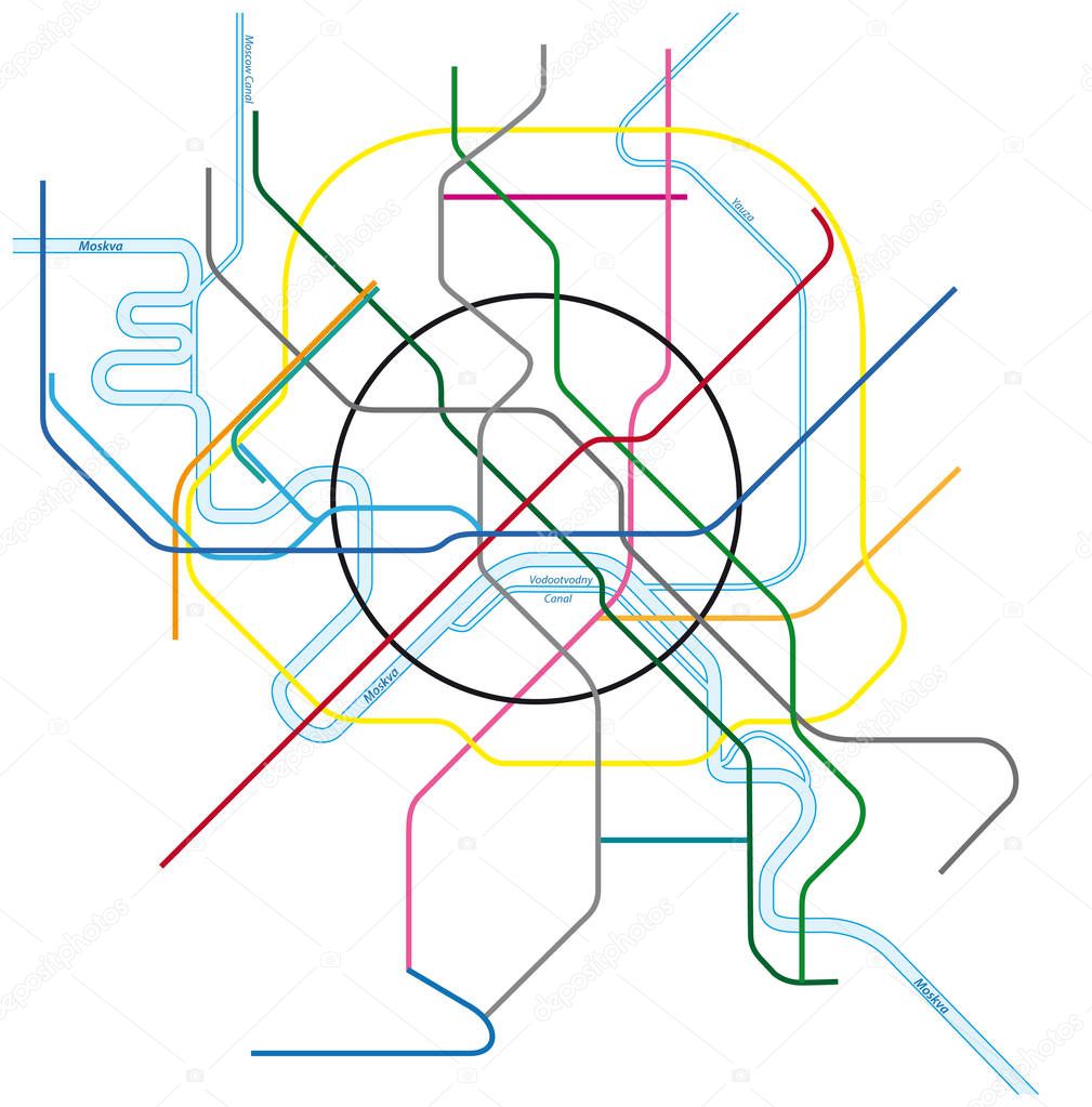 colored metro vector map of moscow, russia
