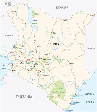 Kenya yol ve Milli Parkı vektör harita