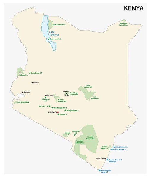 Republik Kenia Nationalpark Vektorkarte — Stockvektor