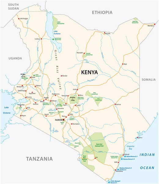 Kenya Carretera Mapa Vectorial Del Parque Nacional — Archivo Imágenes Vectoriales