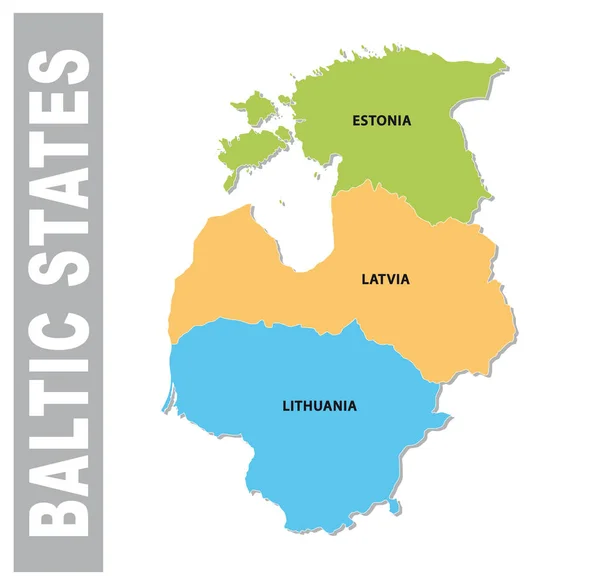 Kaart Van Administratieve Politieke Vector Kleurrijke Baltische Staten — Stockvector