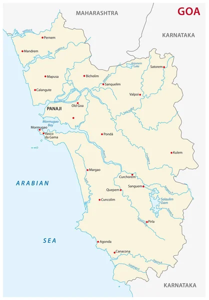 Goa Vektör Harita Hindistan — Stok Vektör