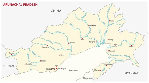 ベクトル マップのアルナーチャル プラデーシュ州 インド — ストックベクタ