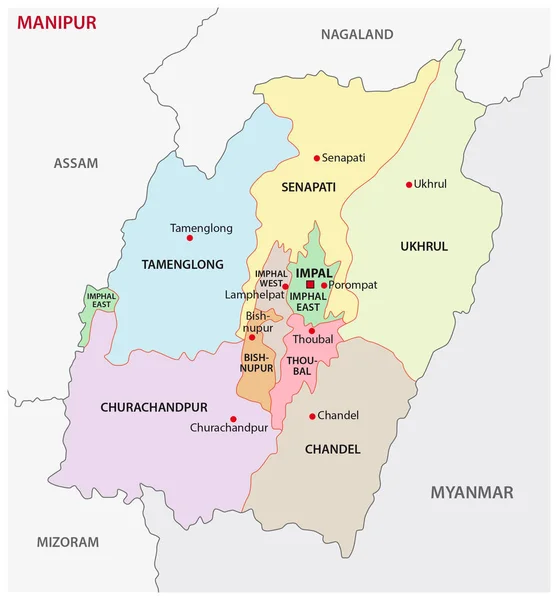 Manipur Mapa Administrativo Político India — Vector de stock