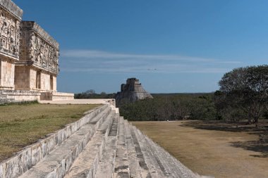 Eski Maya şehrinin kalıntıları Uxmal. UNESCO Dünya Mirası Alanı, Yucatan, Meksika