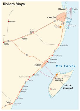 Riviera maya yol vektör harita, quintana roo, Meksika 