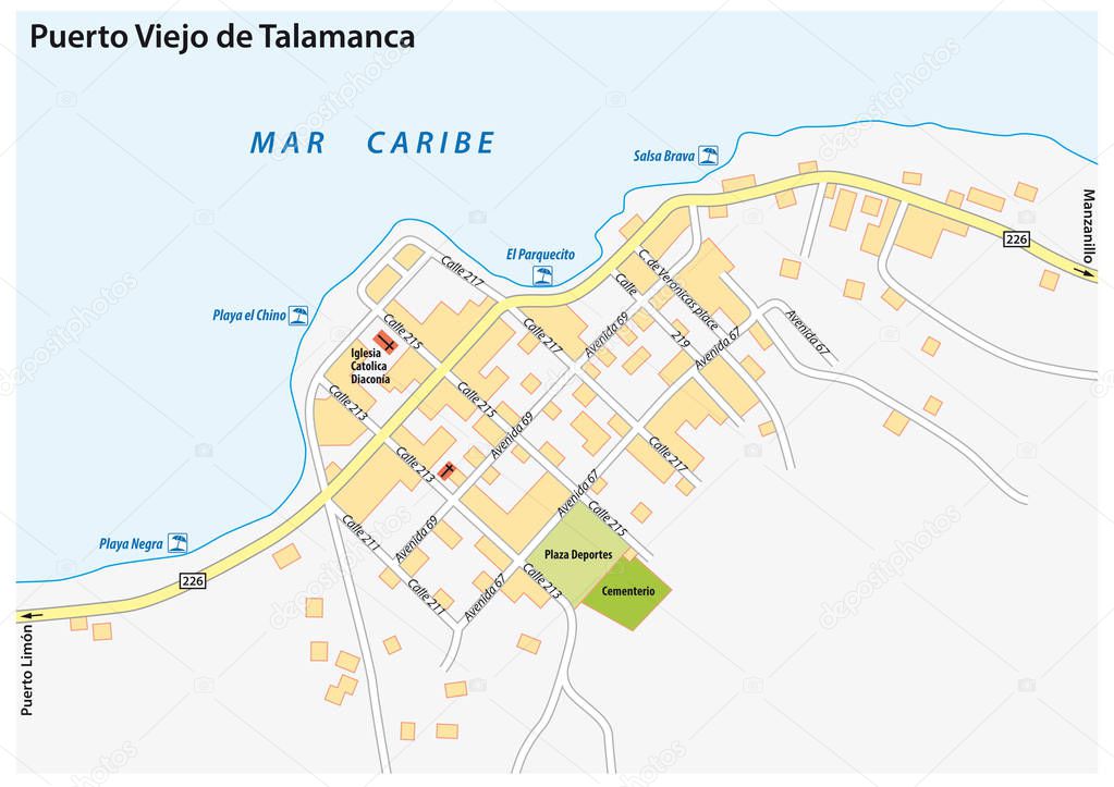 Puerto Viejo de Talamanca city map, Costa Rica