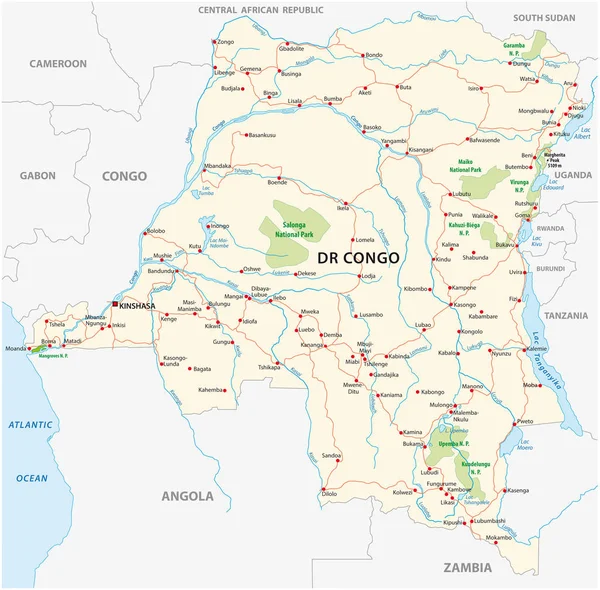 República Democrática Congo Road Vector Map Kopie — Vetor de Stock