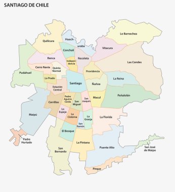 İdari ve siyasi vektör Aglomerasyon santiago Şili Haritası.