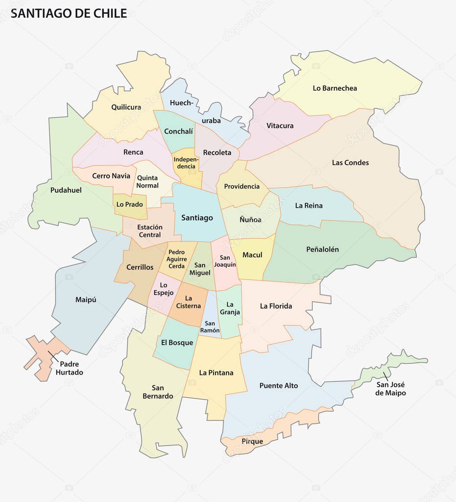 administrative and political vector map of agglomeration santiago Chile.