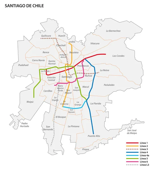 Mapa Vectorial Del Metro Santiago — Archivo Imágenes Vectoriales