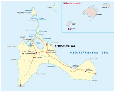 Formentera yol ve plaj vektör harita.