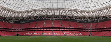 Bilbao, İspanya-Temmuz 25, 2018: panoramik San Mames, futbol stadyumu, ev Athletic club Bilbao, Bask Ülkesi, İspanya.