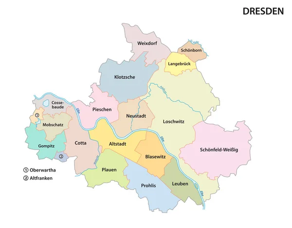 Drezno Administracyjnej Politycznej Mapie Stolicy Saksonii — Wektor stockowy